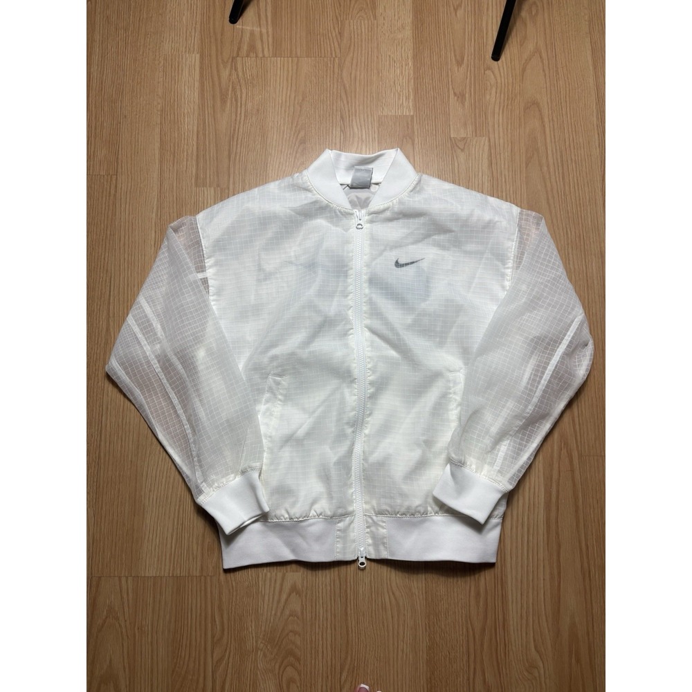 Nike Jacket Women Small Sportswear Woven Varsity Bomber White Windbreaker Preppy